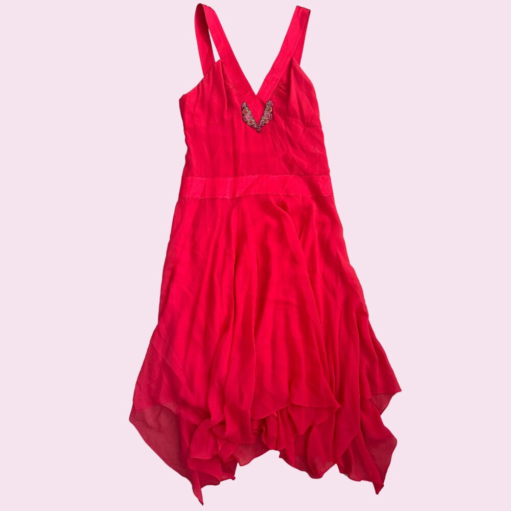 BCBGMaxAzria Size 8 Silk Watermelon Red/ Rose Red Dress